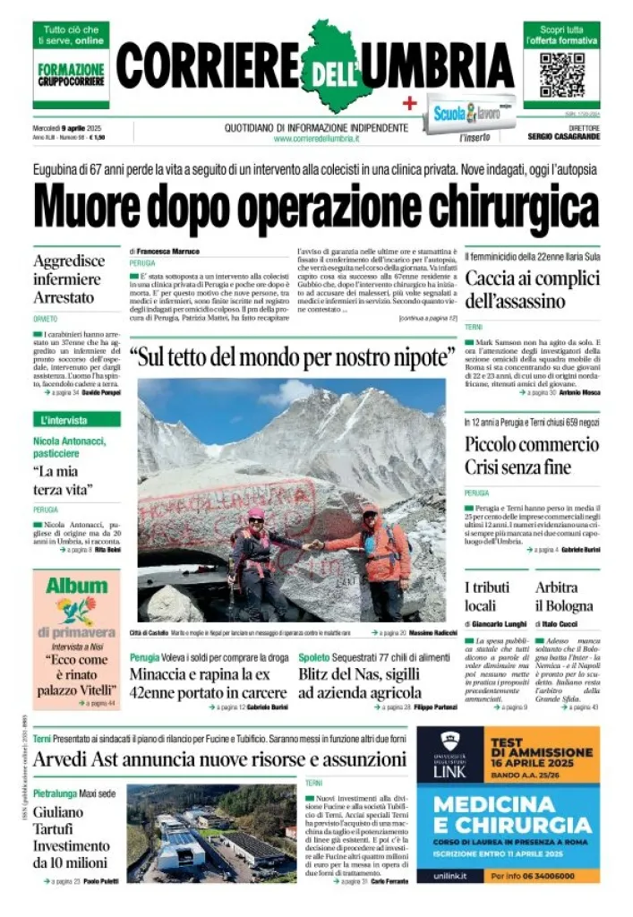 Prima-pagina-corriere umbria-del-2025-04-09